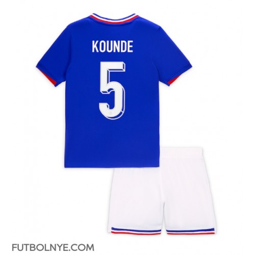 Camiseta Francia Jules Kounde #5 Primera Equipación para niños Eurocopa 2024 manga corta (+ pantalones cortos)